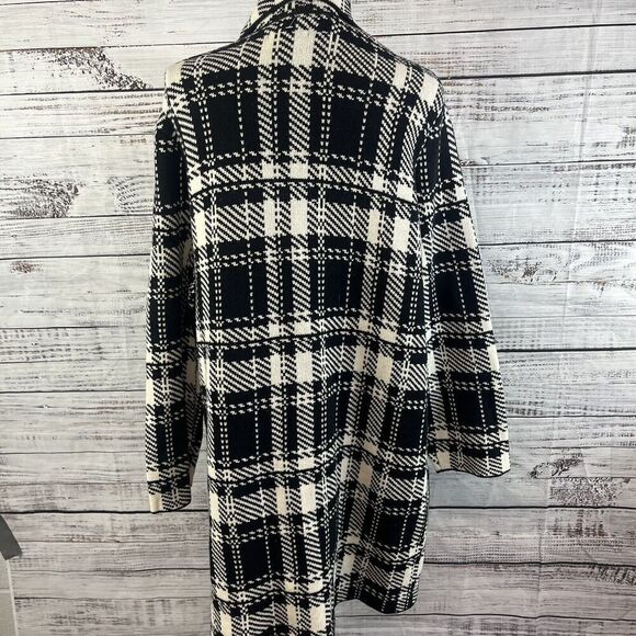 Chaps Duster Long Cardigan Sweater Plus size 2X Black Ivory Plaid Stretch Preppy - Picture 13 of 14